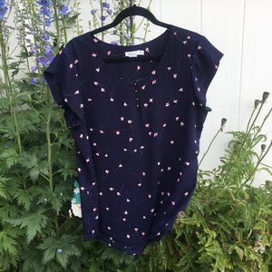 Reitmans Scoop Neck Cap Sleeve Blouse - Dark Blue Floral, Size XL